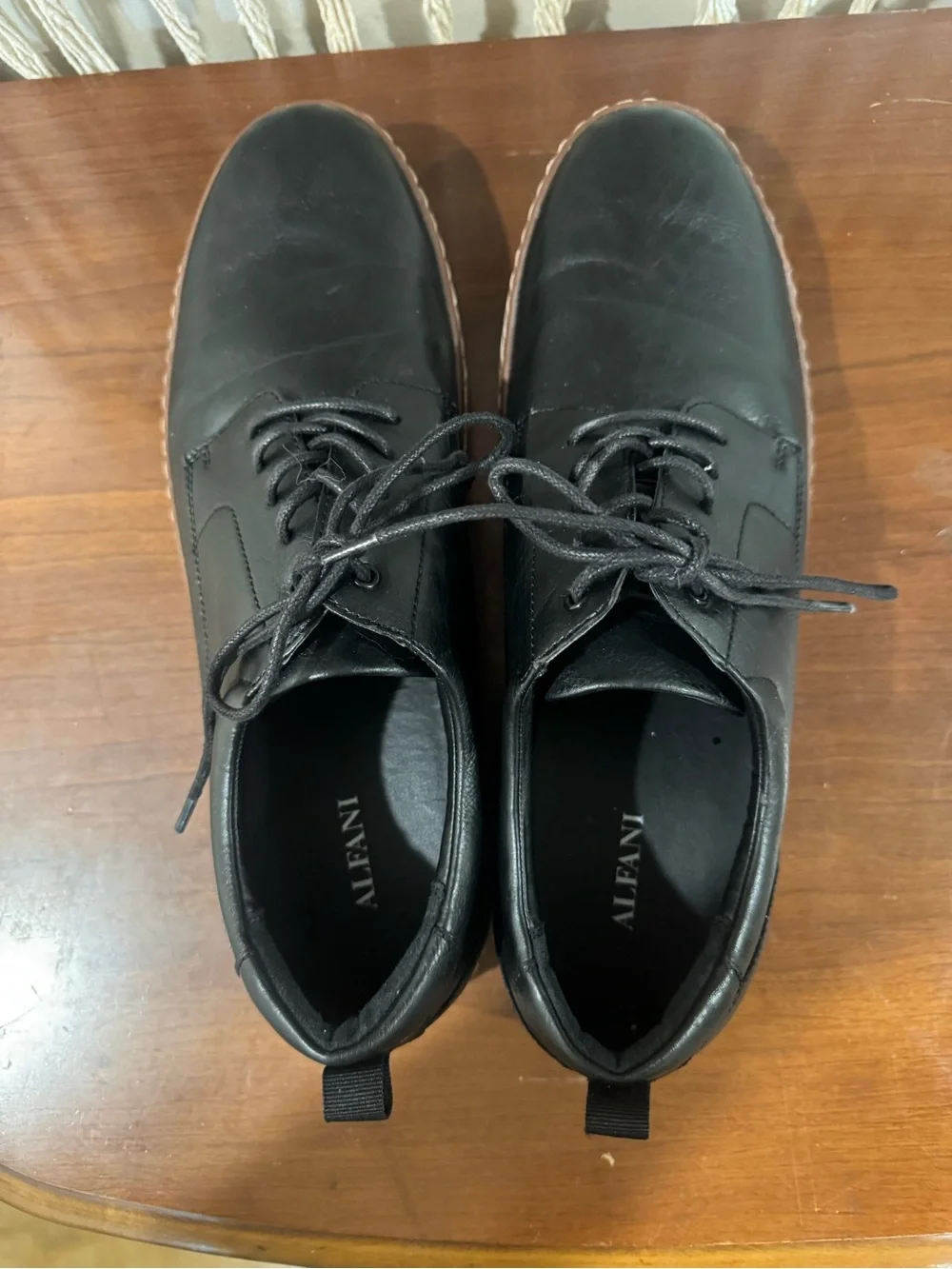 Alfani Black Leather Derby Sneakers with White Sole